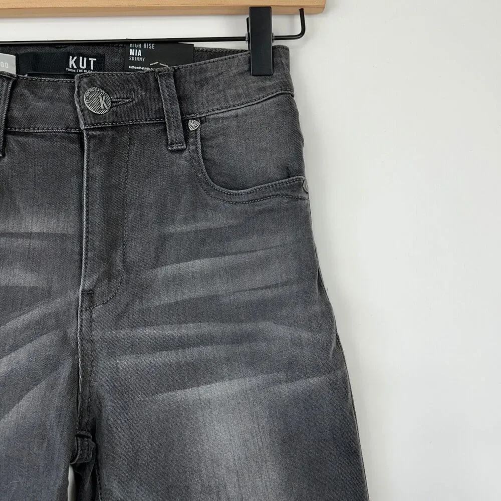 Kut From The Kloth Mia High‎ Rise Skinny Jeans Size 00 NWT Black Embroidered